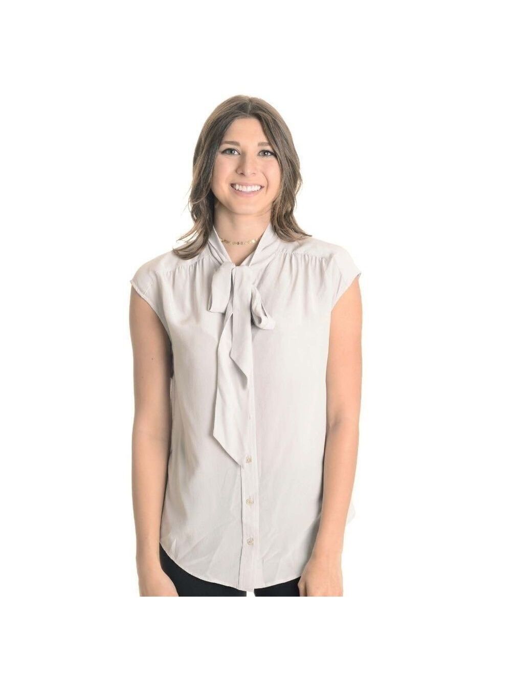 NEW Closed Tie Neck Button Down Silk Blouse